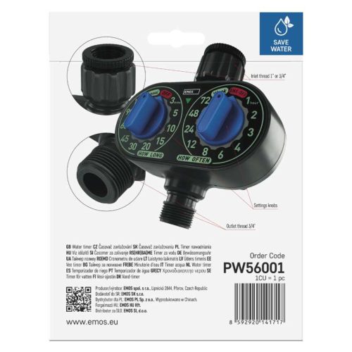 EMOS PW56001, Mechanikus öntöző időzítő, 1 kimenet