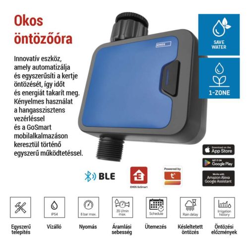 EMOS PW56201, GoSmart öntöző időzítő, Bluetooth 5.0, 1 kimenet