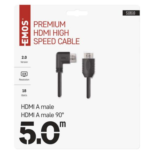 EMOS S10510, HDMI kábel 2.0 A-A dugó 90°, 5m