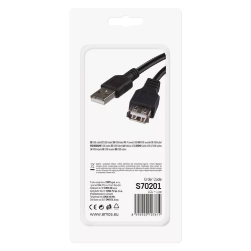 EMOS S70201, USB kábel 2.0 A – A/F csatlakozó 2m