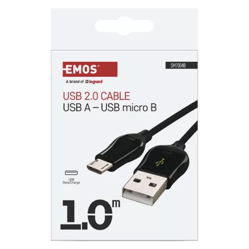 EMOS SM7004B, Töltő- és adatkábel USB-A 2.0 / micro USB-B 2.0, Quick Charge, 1 m, fekete
