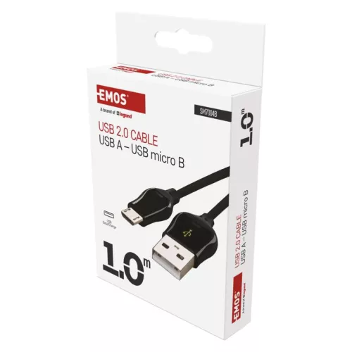 EMOS SM7004B, Töltő- és adatkábel USB-A 2.0 / micro USB-B 2.0, Quick Charge, 1 m, fekete
