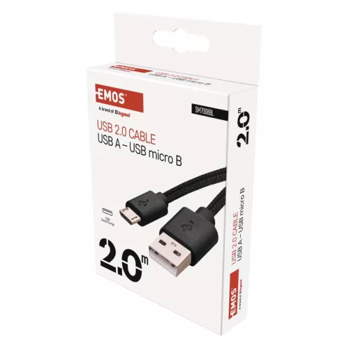 EMOS SM7008BL, Töltő- és adatkábel USB-A 2.0 / micro USB-B 2.0, 2 m, fekete