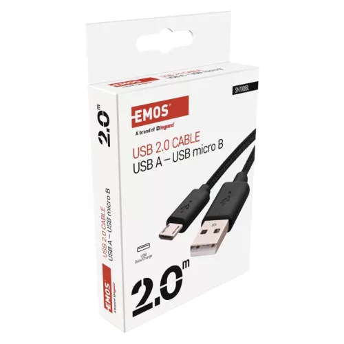 EMOS SM7008BL, Töltő- és adatkábel USB-A 2.0 / micro USB-B 2.0, 2 m, fekete