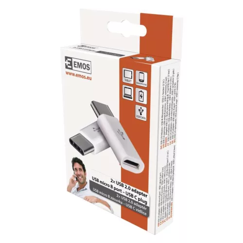 EMOS SM7023, Adapter micro USB-B 2.0 / USB-C 2.0, fehér, 2db