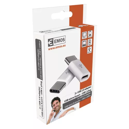 EMOS SM7023, Adapter micro USB-B 2.0 / USB-C 2.0, fehér, 2db