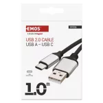 EMOS SM7025BL, Töltő- és adatkábel USB-A 2.0 / USB-C 2.0, 1 m, fekete