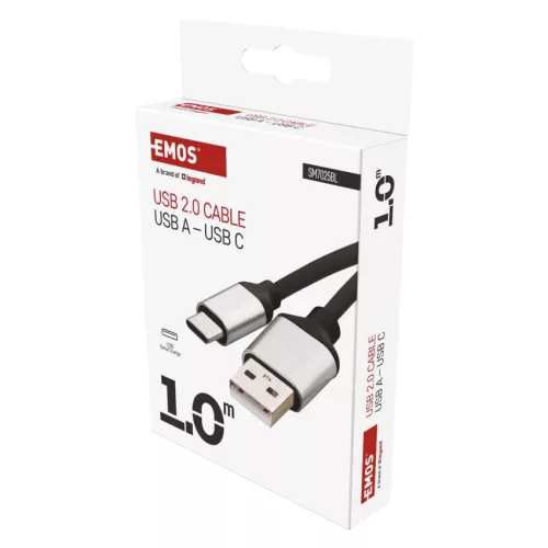 EMOS SM7025BL, Töltő- és adatkábel USB-A 2.0 / USB-C 2.0, 1 m, fekete