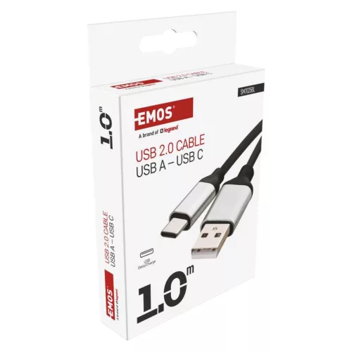 EMOS SM7025BL, Töltő- és adatkábel USB-A 2.0 / USB-C 2.0, 1 m, fekete