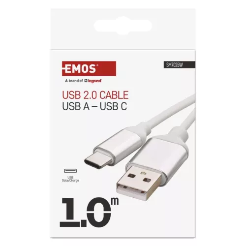 EMOS SM7025W, Töltő- és adatkábel USB-A 2.0 / USB-C 2.0, 1 m, fehér