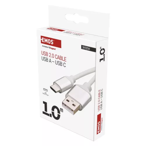 EMOS SM7025W, Töltő- és adatkábel USB-A 2.0 / USB-C 2.0, 1 m, fehér