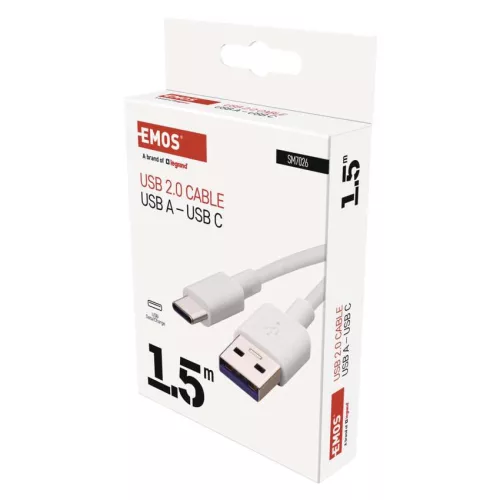 EMOS SM7026, Töltő- és adatkábel USB-A 2.0 / USB-C 2.0, 1,5 m, fehér