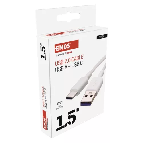 EMOS SM7026, Töltő- és adatkábel USB-A 2.0 / USB-C 2.0, 1,5 m, fehér