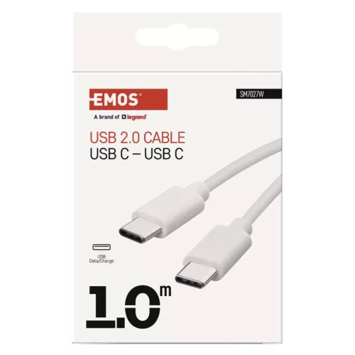 EMOS SM7027W, Töltő- és adatkábel USB-C 2.0 / USB-C 2.0, 1 m, fehér