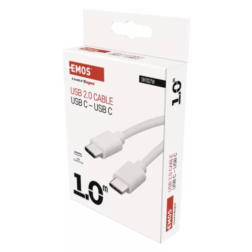EMOS SM7027W, Töltő- és adatkábel USB-C 2.0 / USB-C 2.0, 1 m, fehér