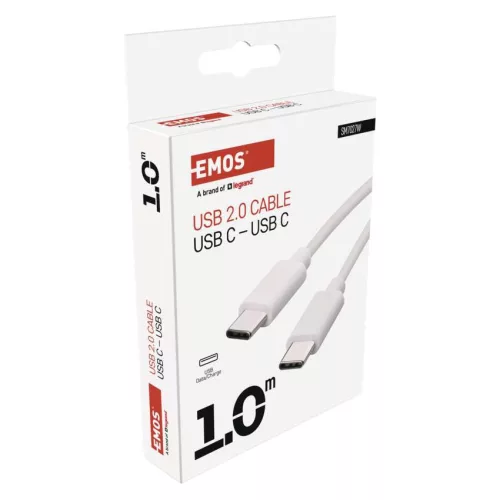 EMOS SM7027W, Töltő- és adatkábel USB-C 2.0 / USB-C 2.0, 1 m, fehér
