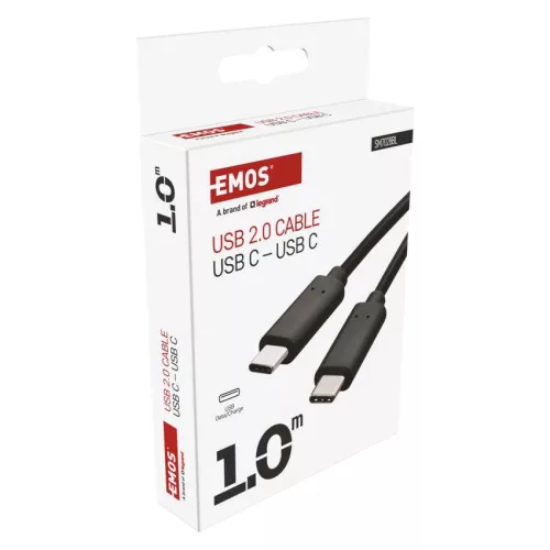 EMOS SM7028BL, Töltő- és adatkábel 2-0 USB-C / USB-C, 1 m, fekete