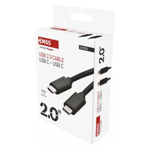 EMOS SM7029BL, Töltő- és adatkábel 2-0 USB-C / USB-C, 2 m, fekete