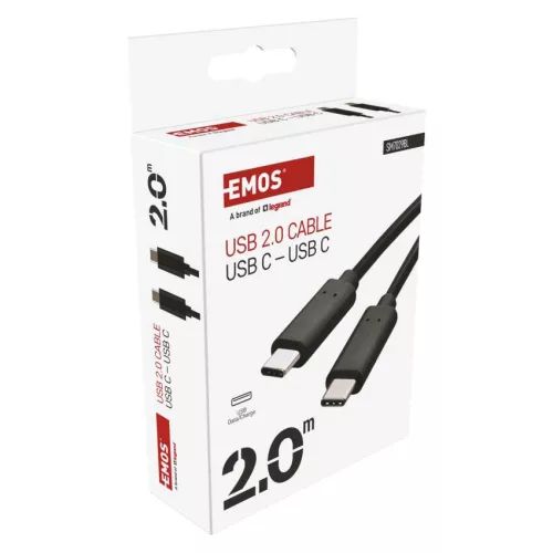 EMOS SM7029BL, Töltő- és adatkábel 2-0 USB-C / USB-C, 2 m, fekete