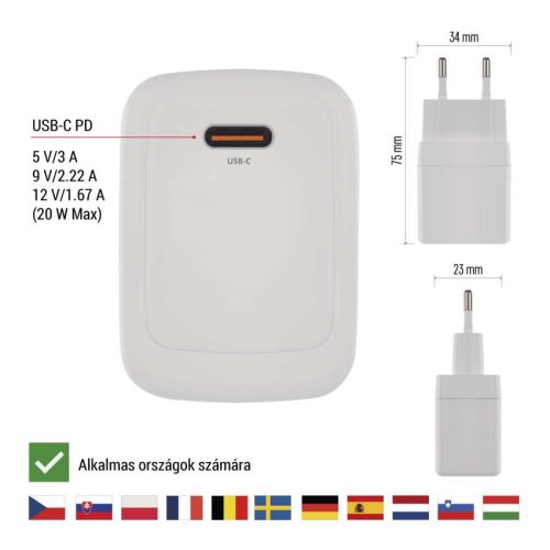 EMOS V01G20, EMOS Univerzális USB töltő GaN PD 20 W max.