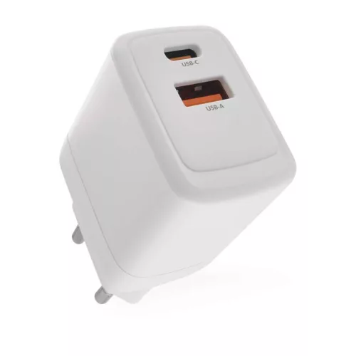 EMOS V02G20 fehér GaN USB töltő 20 W, USB-C és USB-A kimenettel