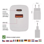 EMOS V02G20 fehér GaN USB töltő 20 W, USB-C és USB-A kimenettel