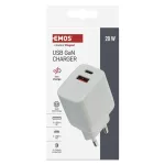 EMOS V02G20 fehér GaN USB töltő 20 W, USB-C és USB-A kimenettel