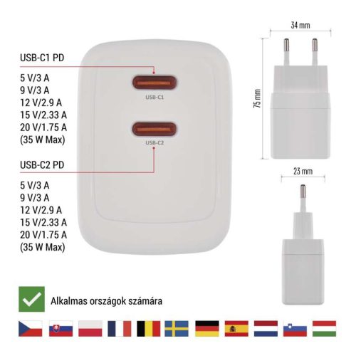 EMOS V03G35, EMOS Univerzális USB töltő GaN PD 35 W max.