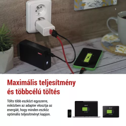 EMOS GaN PD 45 W univerzális USB töltő, fehér, USB-C és USB-A, V04G45