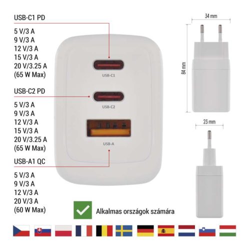 EMOS V05G65, EMOS Univerzális USB töltő GaN PD 65 W max.