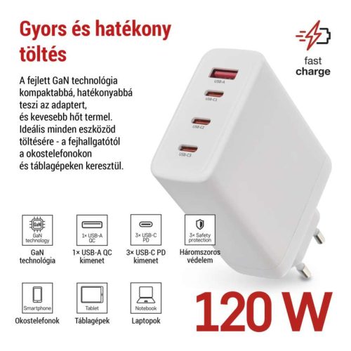EMOS V06G120, EMOS Univerzális USB töltő GaN PD 120 W max.