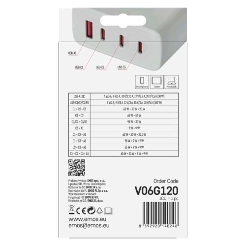 EMOS V06G120, EMOS Univerzális USB töltő GaN PD 120 W max.