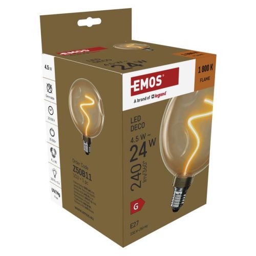 EMOS Z50B11, LED izzó DECO CG125A / E27 / 4,5 W (24 W) / 240 lm / flame