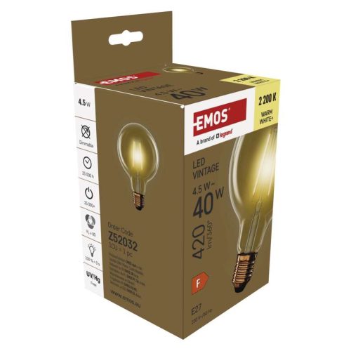EMOS Z52032, LED izzó Vintage G95 / E27 / 4,5 W (40 W) / 420 lm / Meleg fehér