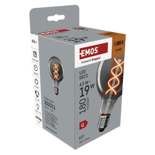 EMOS Z52311, LED izzó DECO SMOKED G95 / E27 / 4,5 W (19 W) / 180 lm / flame