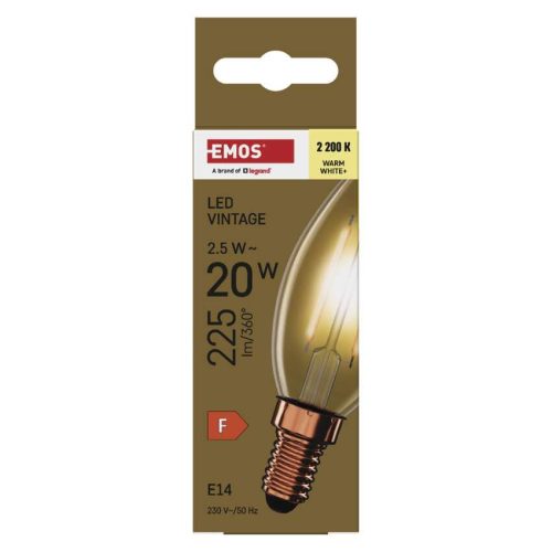 EMOS Z53012, LED izzó Vintage gyertya / E14 / 2,5 W (20 W) / 225 lm / Meleg fehér