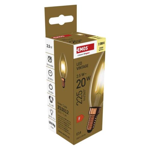 EMOS Z53012, LED izzó Vintage gyertya / E14 / 2,5 W (20 W) / 225 lm / Meleg fehér