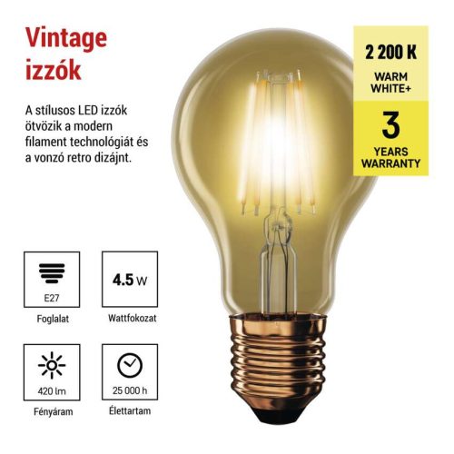 EMOS Z55032, LED izzó Vintage A60 / E27 / 4,5 W (40 W) / 420 lm / Meleg fehér