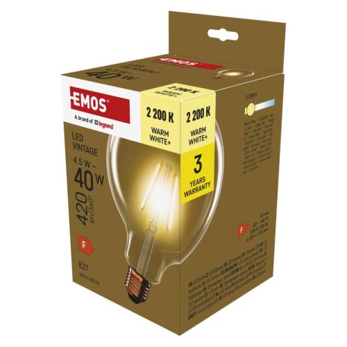 EMOS Z58032, LED izzó Vintage G125 / E27 / 4,5 W (40 W) / 420 lm / Meleg fehér