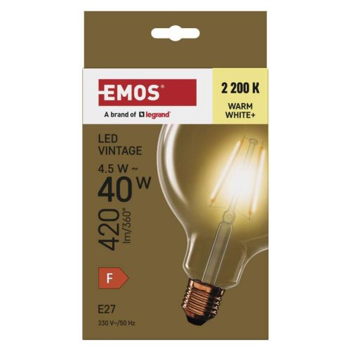 EMOS Z58032, LED izzó Vintage G125 / E27 / 4,5 W (40 W) / 420 lm / Meleg fehér