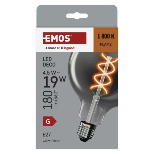 EMOS Z58311, LED izzó DECO SMOKED G125 / E27 / 4,5 W (19 W) / 180 lm / flame