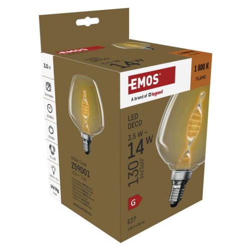 EMOS Z59D01, LED izzó DECO S123 / E27 / 3,5 W (14 W) / 130 lm / flame