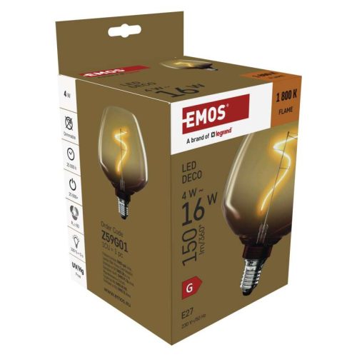 EMOS Z59G01, LED izzó DECO S123/ E27 / 4 W (16 W) / 150 lm / flame