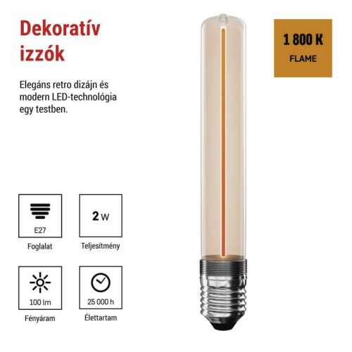 EMOS Z5AI01, LED izzó DECO T30 / E27 / 2 W (11 W) / 100 lm / flame