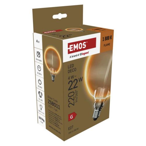 EMOS Z5BO11, LED izzó DECO G130OA / E27 / 4 W (22 W) / 220 lm / flame