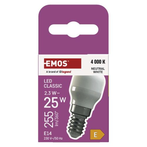EMOS Z6923, LED hűtőszekrény izzó ST26 / E14 / 2,3 W (25 W) / 255 lm / természetes fehér