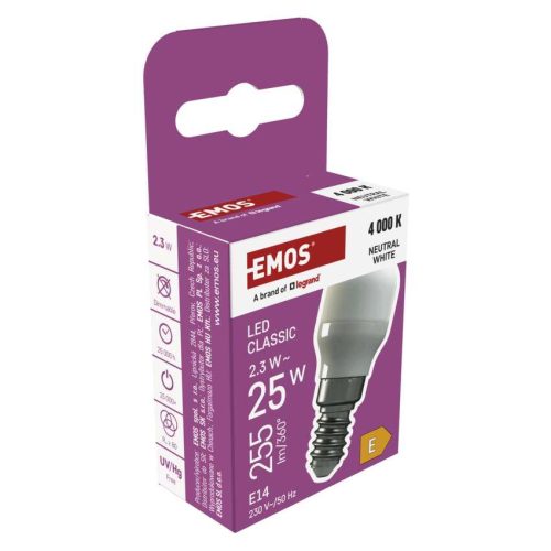 EMOS Z6923, LED hűtőszekrény izzó ST26 / E14 / 2,3 W (25 W) / 255 lm / természetes fehér