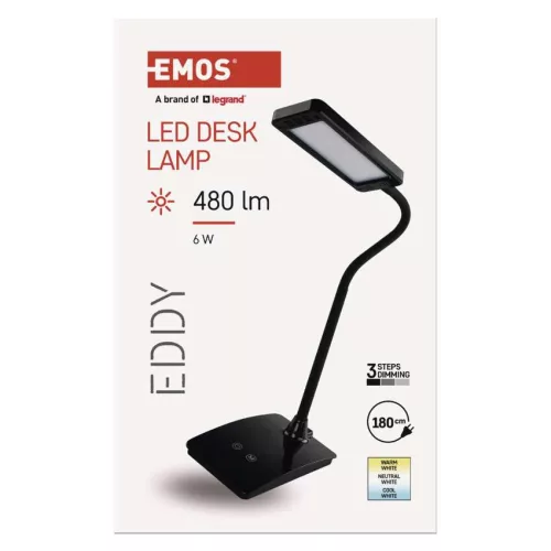 EMOS Eddy fekete LED asztali lámpa hajlékony nyakkal, Z7599B