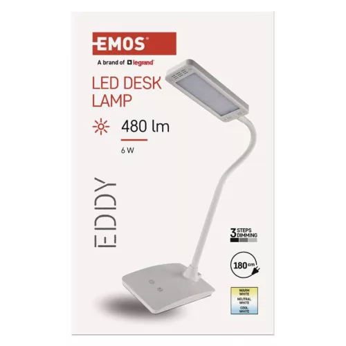 EMOS Eddy fehér LED asztali lámpa hajlékony nyakkal, Z7599W