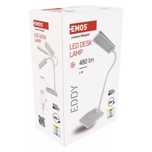 EMOS Eddy fehér LED asztali lámpa hajlékony nyakkal, Z7599W